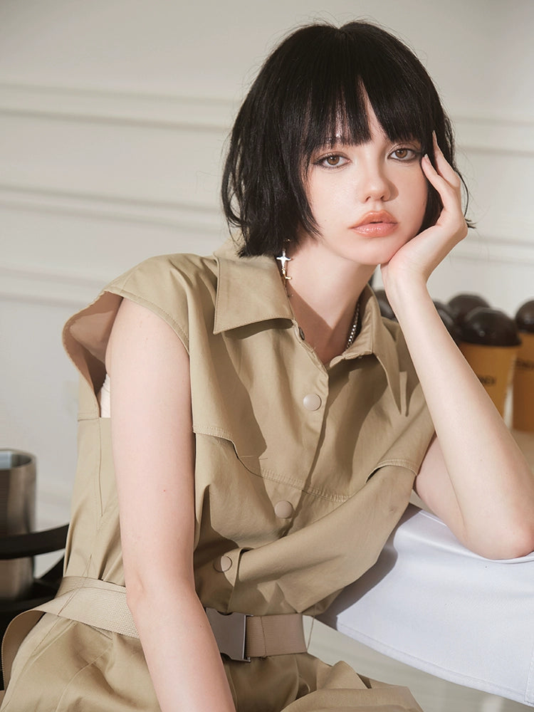 フォーエバーカンレディース2024年夏新しいカーゴジャケットドレスレトロな気質セレブリティスタイルのショートスカート