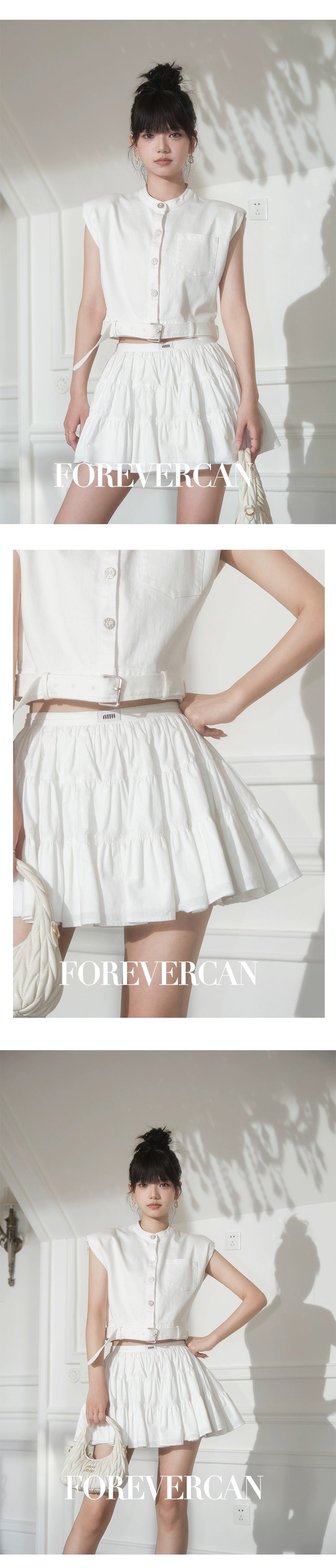 フォーエバーカン レディース サマー 2024 新作 「クリームホワイト」縦型カット ケーキスカート キュロット
