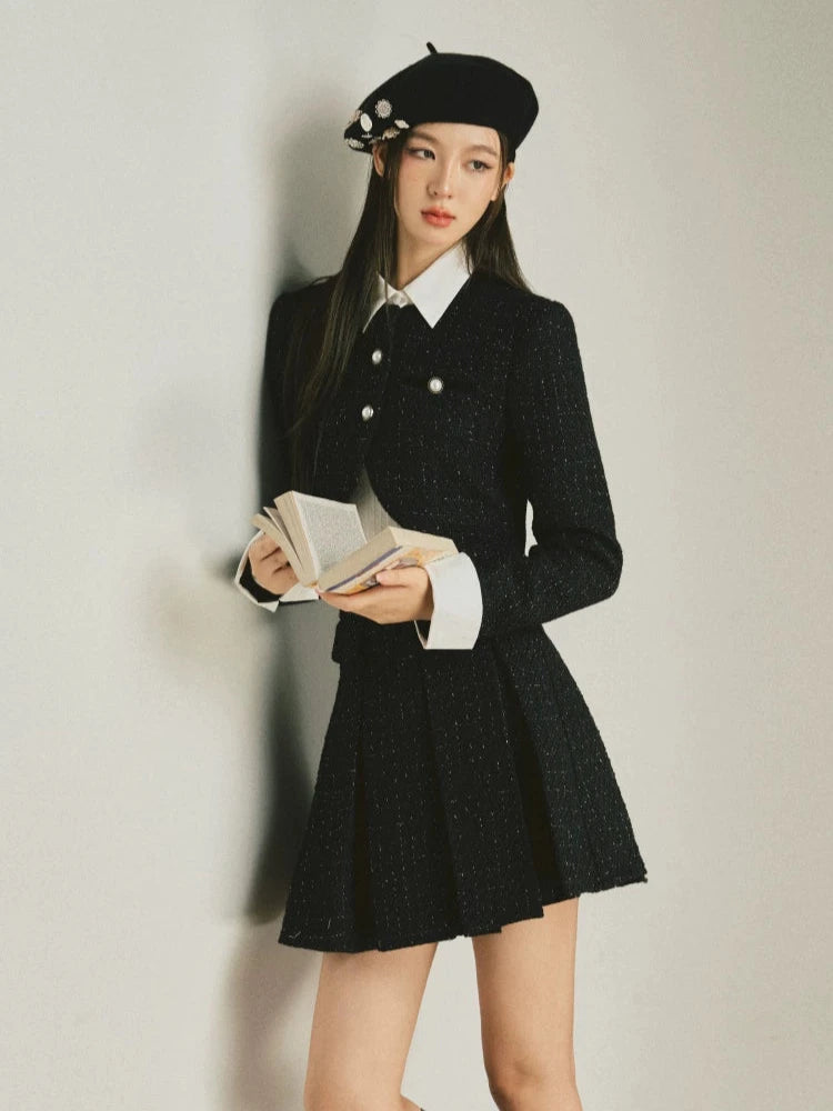 Tweed Small Fragrance Suit Pearl Buckle Short Skirt