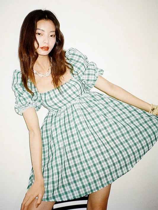 Puff Sleeve Boat Neck Sweetheart Floral Short Square Neck Dress