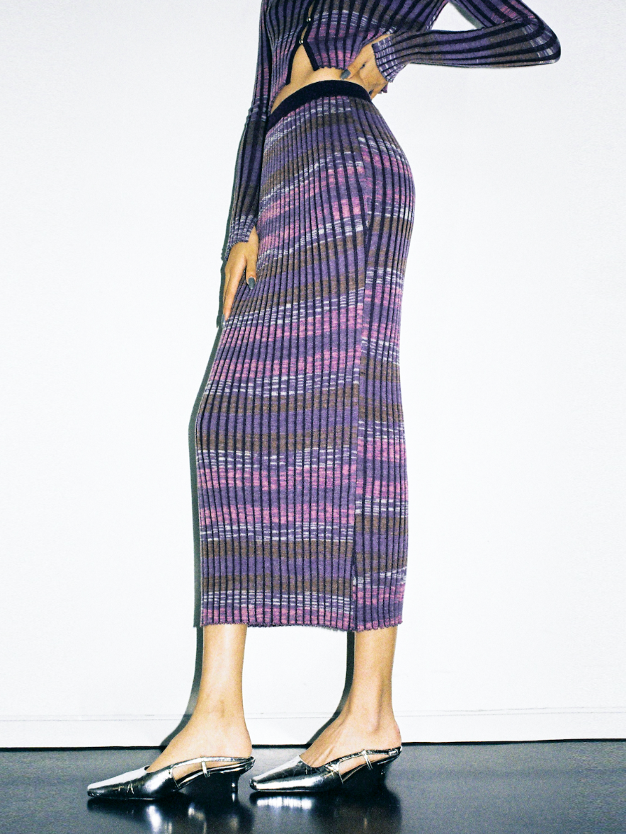 TR She ホットバイオレットパープルグラデーション糸優しくて怠惰なフレンチスリムスリムヒップスリットスカート