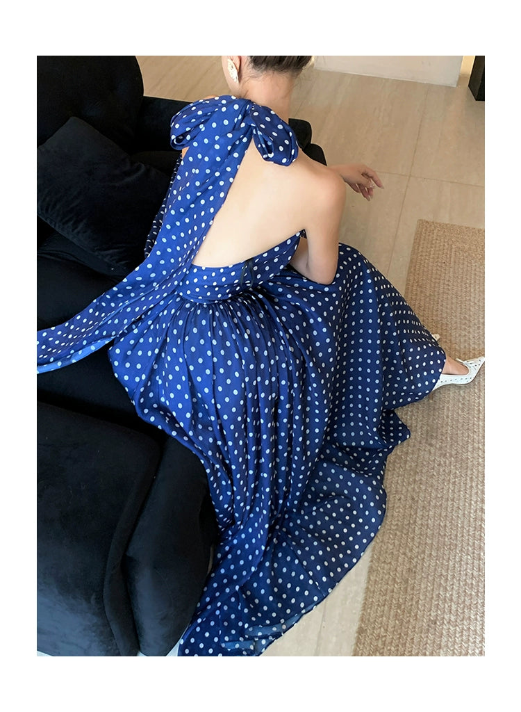 XiaoliコートダジュールサスペンダーVネックホルターネックドレス春夏新しいフランスのレトロリゾートドレス