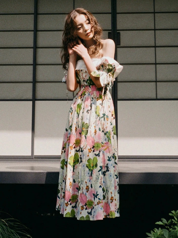 Colorful Forest Floral Cinch Waist Dress