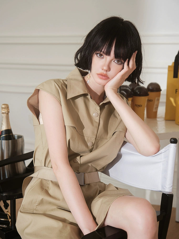 フォーエバーカンレディース2024年夏新しいカーゴジャケットドレスレトロな気質セレブリティスタイルのショートスカート