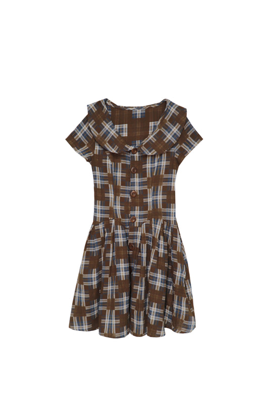 Novakilo夏のヴィンテージベビードールカラーチェックプリーツドレス