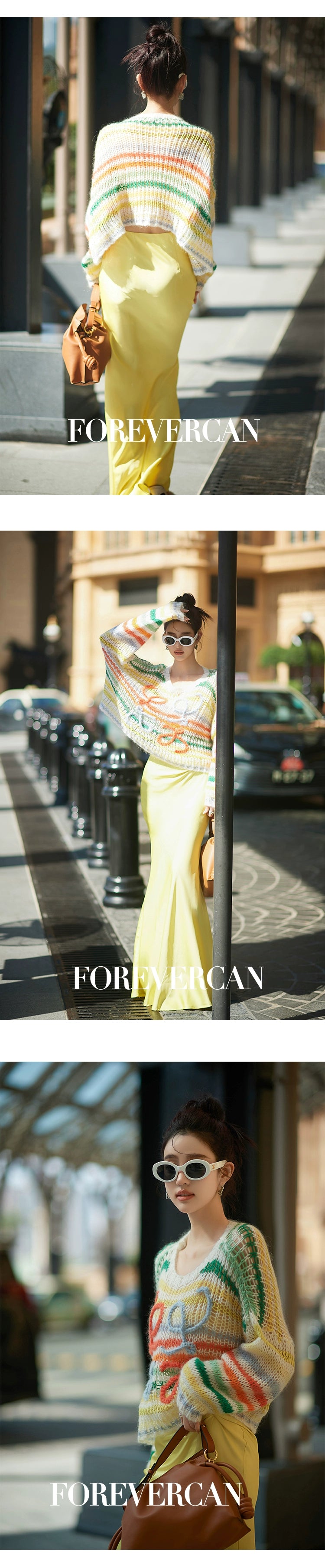 フォーエバーカンレディース春新しいレインボーパレットトップ気質有名人スタイル手作り多用途ニットウェア