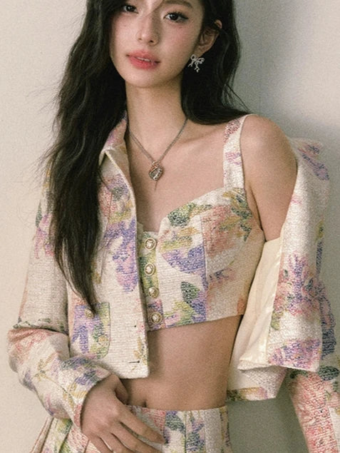 Oil Painting Rose Small Fragrance Print Short Camisole