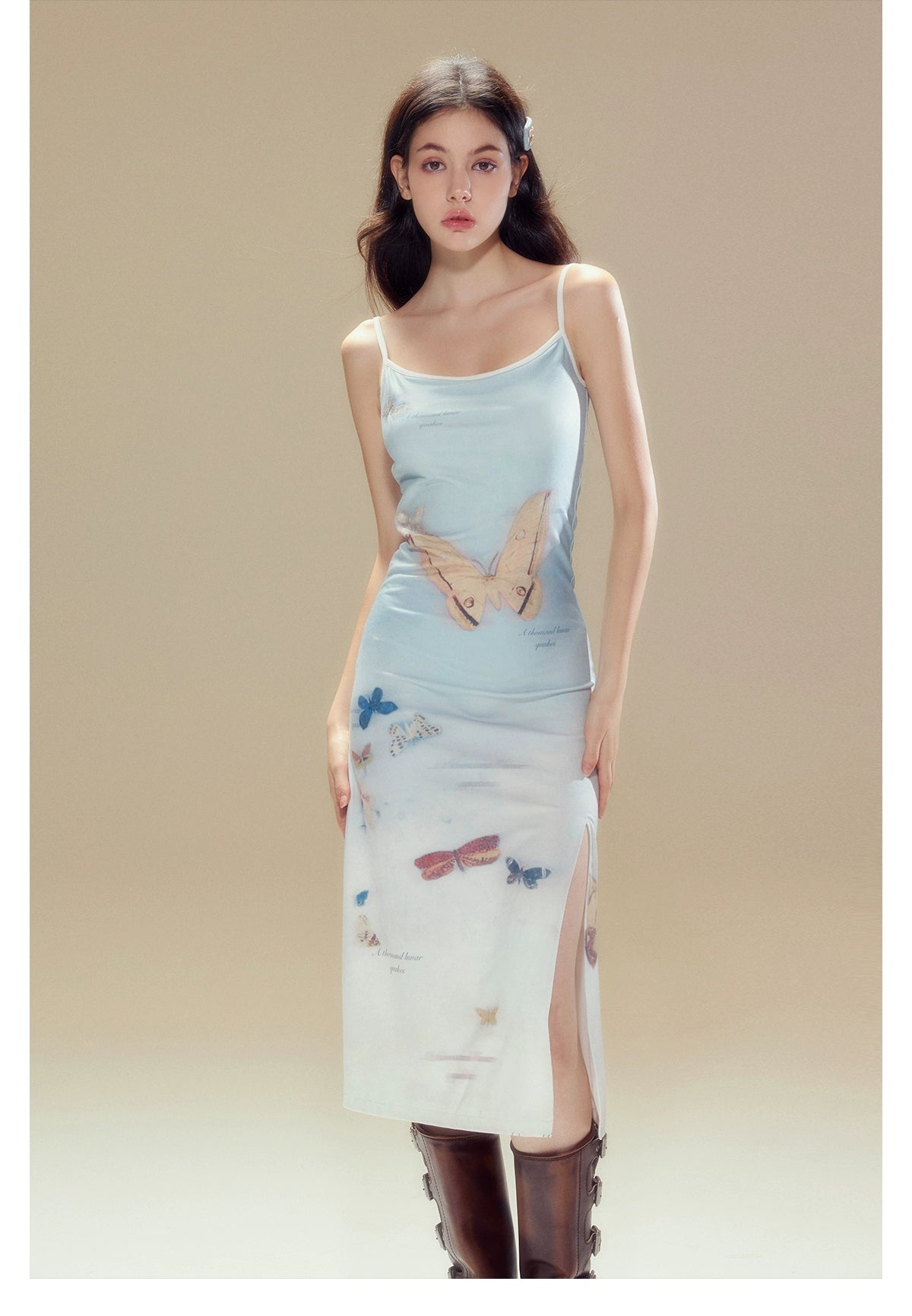 [スポット] サンセットパークサンセットパークオリジナルグラデーションバタフライプリントニットスリップワンピースドレス