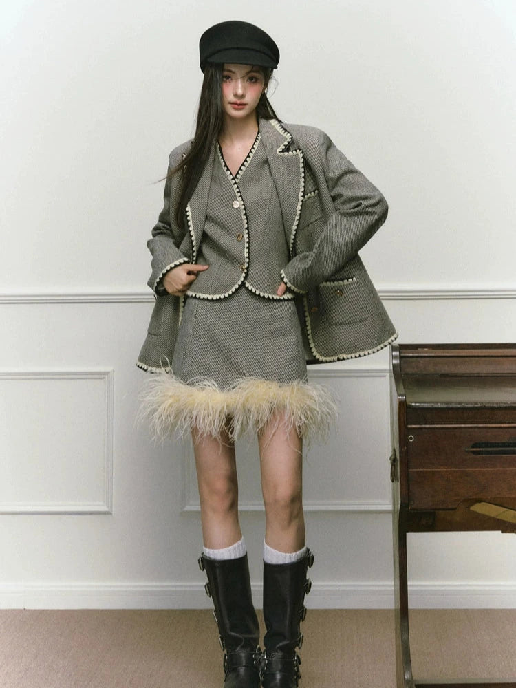 Shell Embroidered Tweed Winter Luxury Sleeveless Cutsew