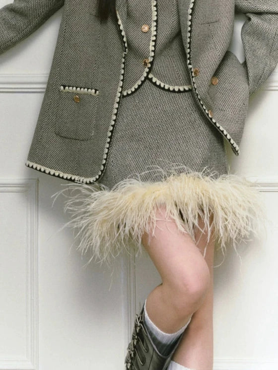 Shell Embroidery Tweed Winter Luxury Skirt