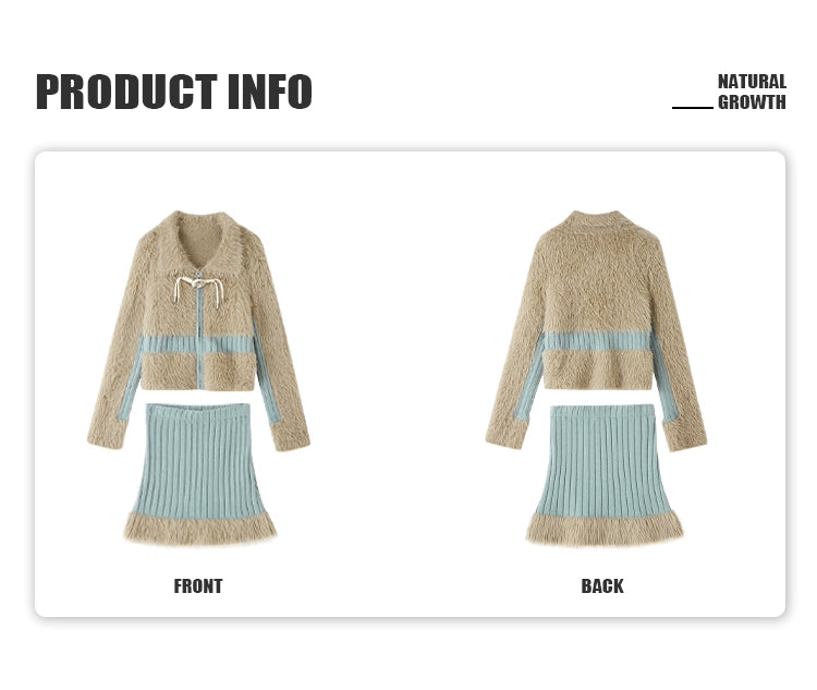 [スポット] OfAkiva「スプライシングその他」フェイクミンクニットパッチワークウィンターコートスカートスーツレディース