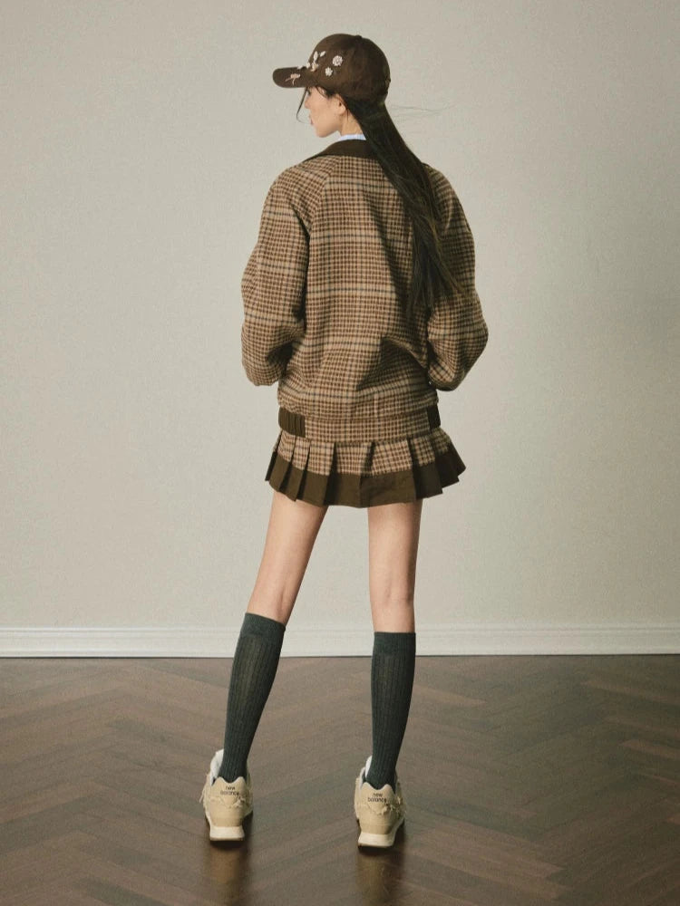 Vintage Check Panel Loose Casual Jacket