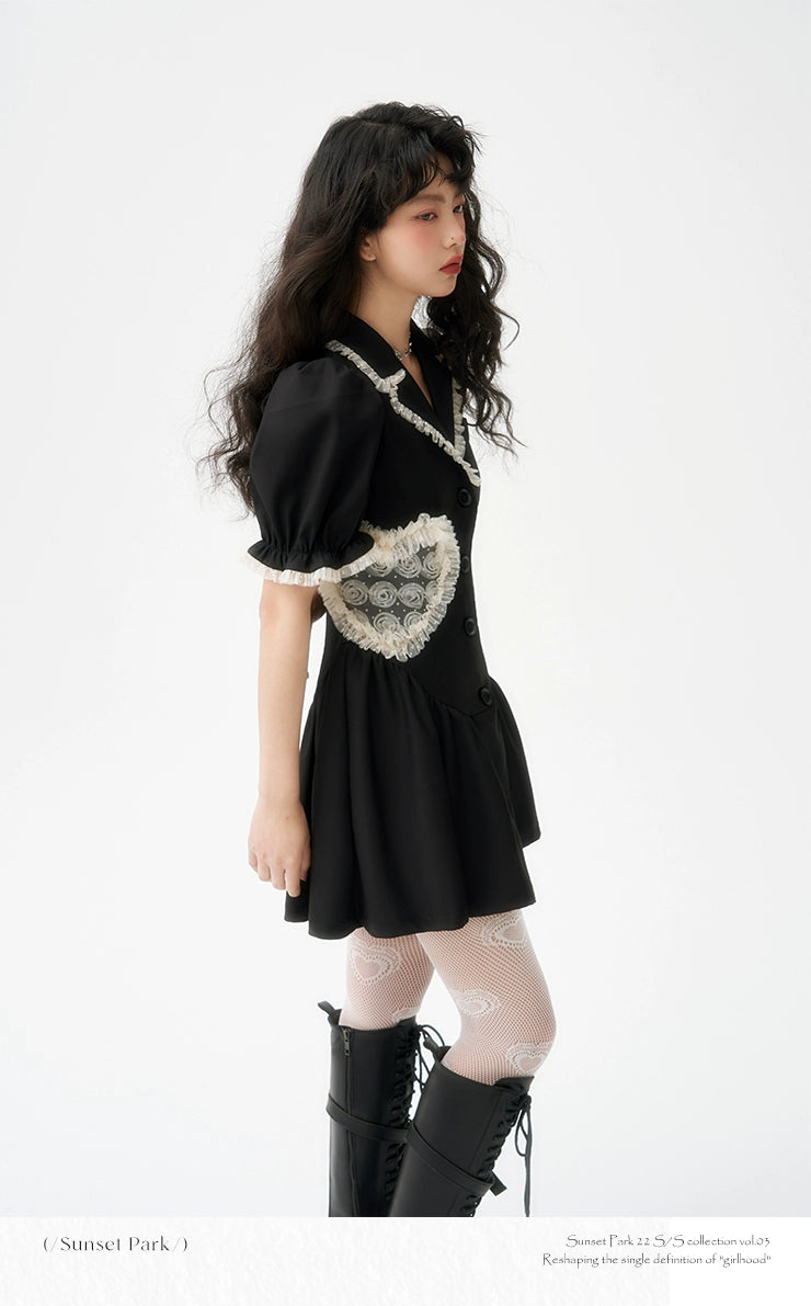 サンセットパークオリジナル中空ハートデザインブラックスーツドレスはスリムな気質を持っています