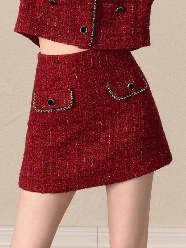 Tweed Small Fragrance Black Velvet Skirt