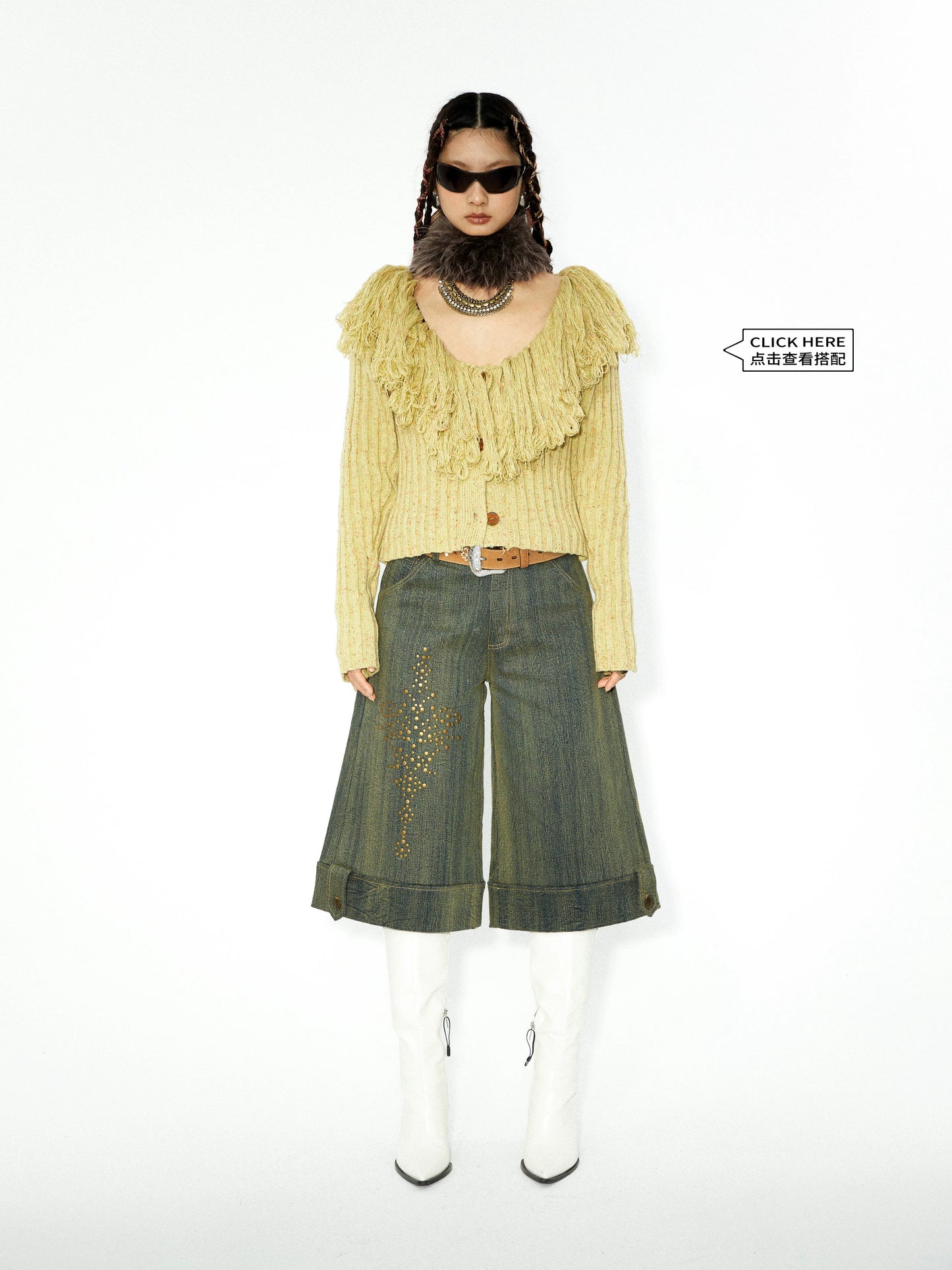 YOSHUYUKIオリジナルの秋冬スタッズ柄デザインに、ウォッシュ加工のデニムミッドパンツをあしらいました