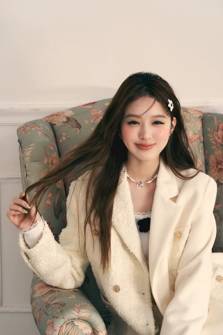 Splicing Tweed Small Fragrance Pleated Skirt