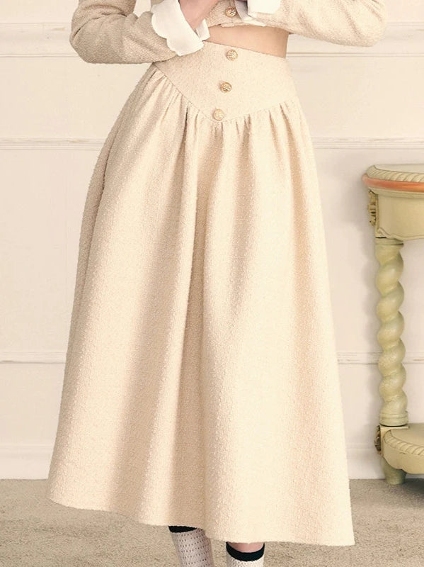 Small fragrance gold button long skirt