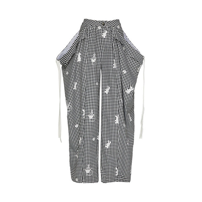 YOSHUYUKI「Punk Bunny」プリントチェックパンツ ルーズカジュアルパンツを解体