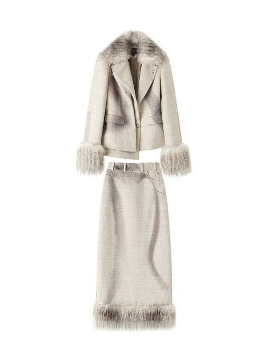 [スポット] OfAkiva「スタイリングセレブリティ」プリントウールファッションスーツ、レディースウィンタースーツスカートセット