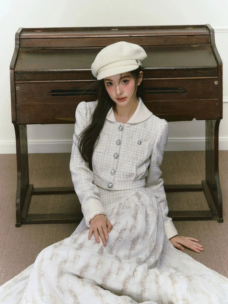 Silver Silk Sequined Small Fragrance Padded Jacket