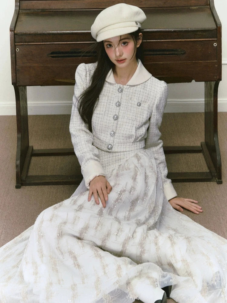 Silver Silk Sequined Small Fragrance Long Skirt