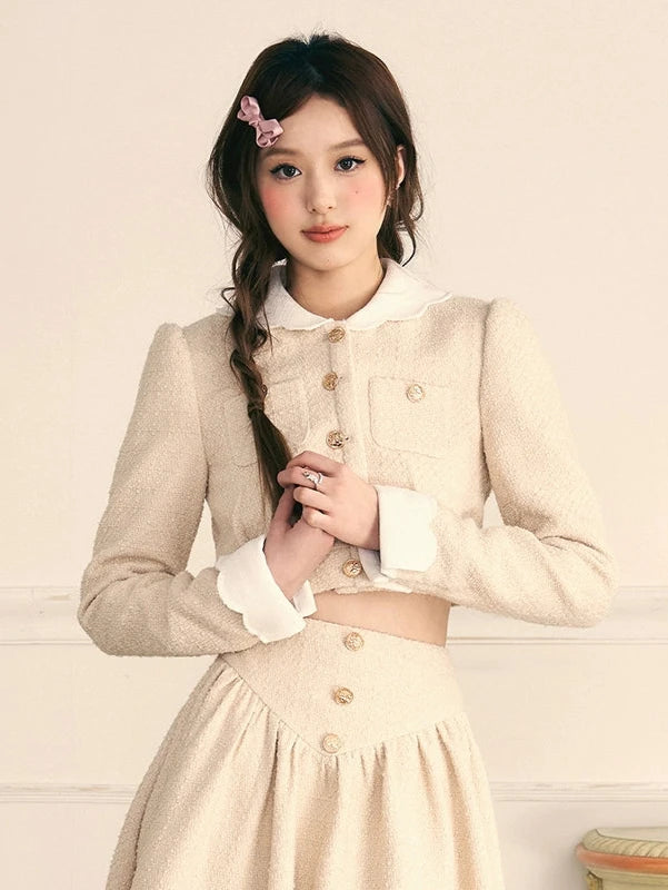 Small Fragrance Suit Gold Button Short Jacket