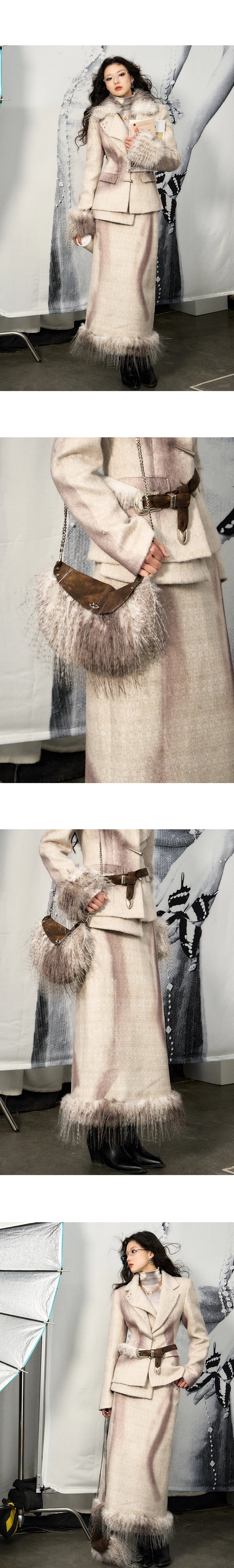 [スポット] OfAkiva「スタイリングセレブリティ」プリントウールファッションスーツ、レディースウィンタースーツスカートセット