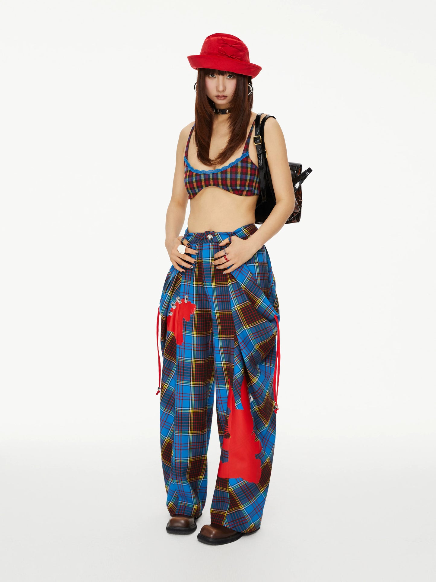 YOSHUYUKI オリジナルチェック パンクバニープリント カジュアル ルーズバッドパンツ