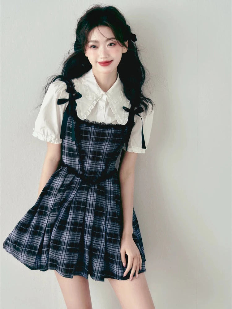 Vintage Plaid Lace Slip Dress