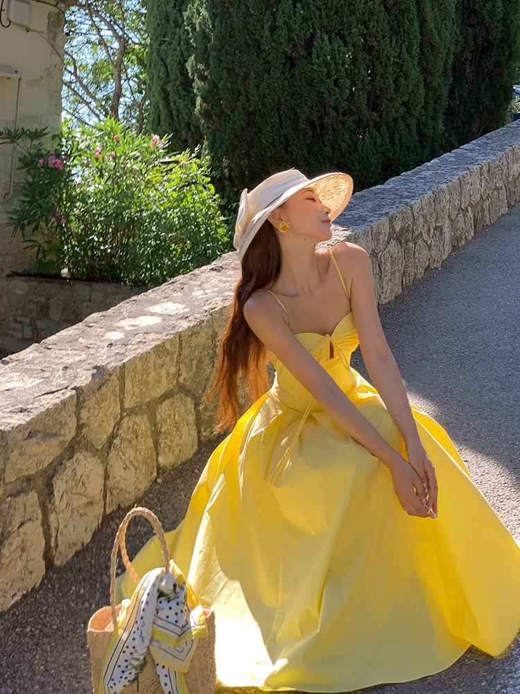 プリンセスリベル2.0サスペンダードレス女性の夏のお茶の休憩フランスの気質ウエスト締め細いAラインスカート