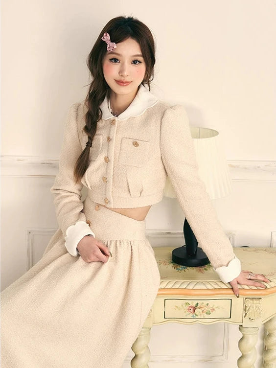 Small Fragrance Suit Gold Button Short Jacket