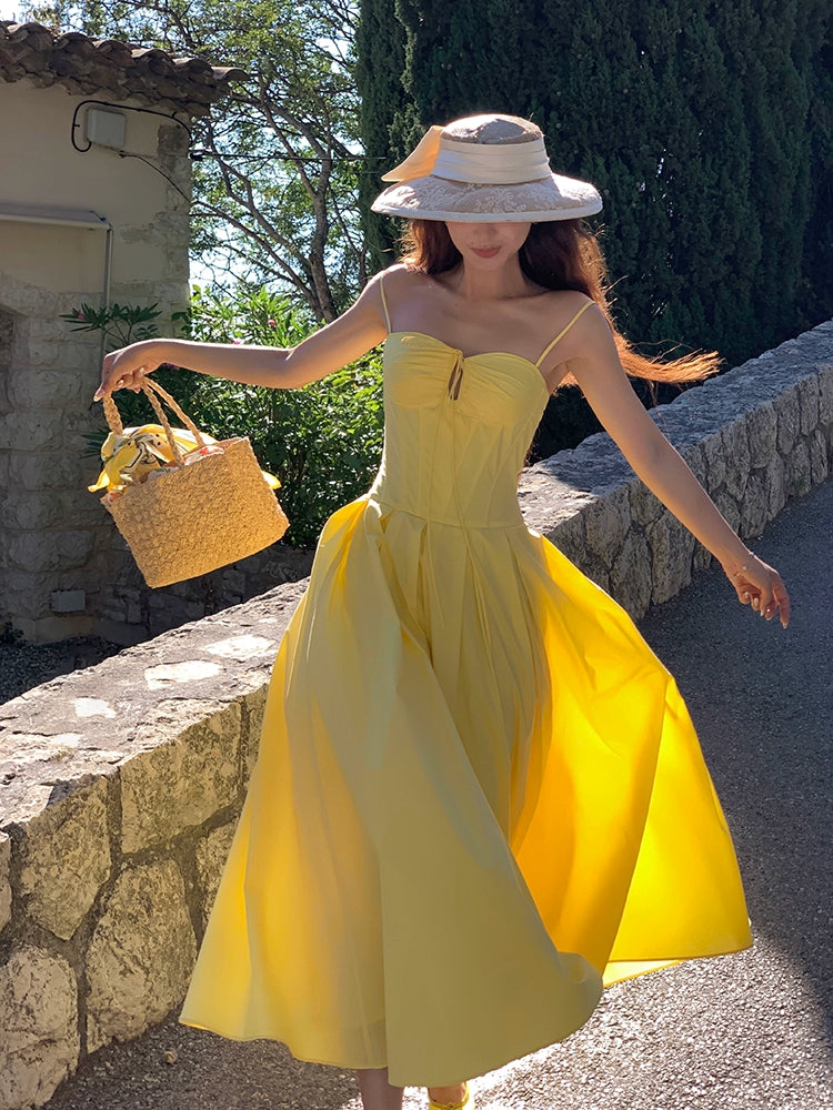 プリンセスリベル2.0サスペンダードレス女性の夏のお茶の休憩フランスの気質ウエスト締め細いAラインスカート