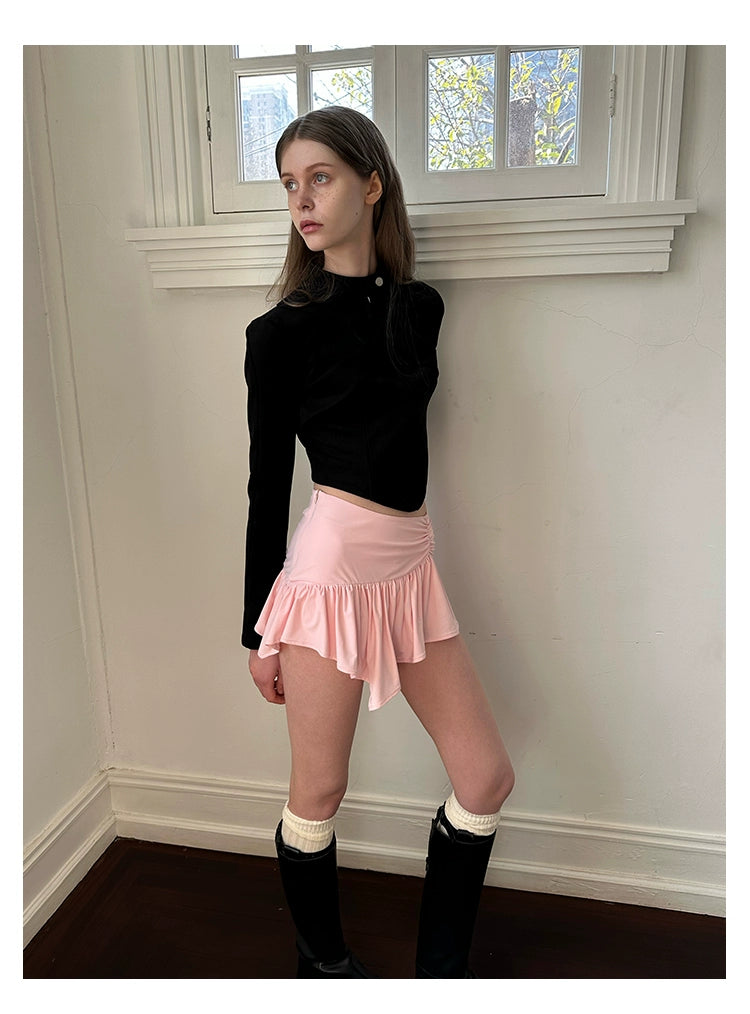 SansFrontieres「Barbie Pink Skirt」ピンクピンチプリーツアシンメトリースカート