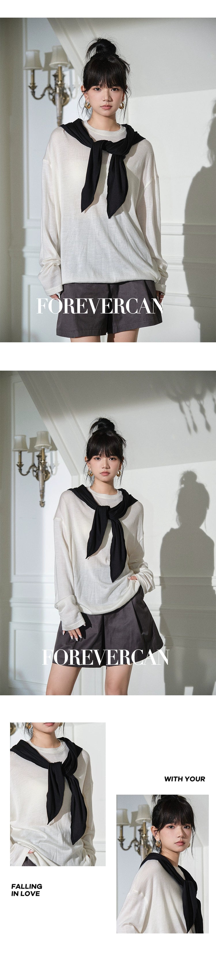 フォーエバーカン レディース 2024 ニュー シティ ウォーク ミニマリストで用途の広いメリノウール ニット長袖トップス