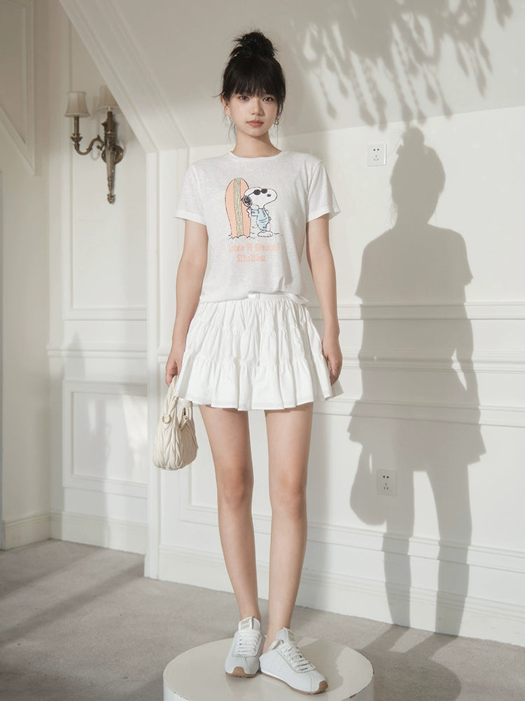 フォーエバーカン レディース サマー 2024 新作 「クリームホワイト」縦型カット ケーキスカート キュロット