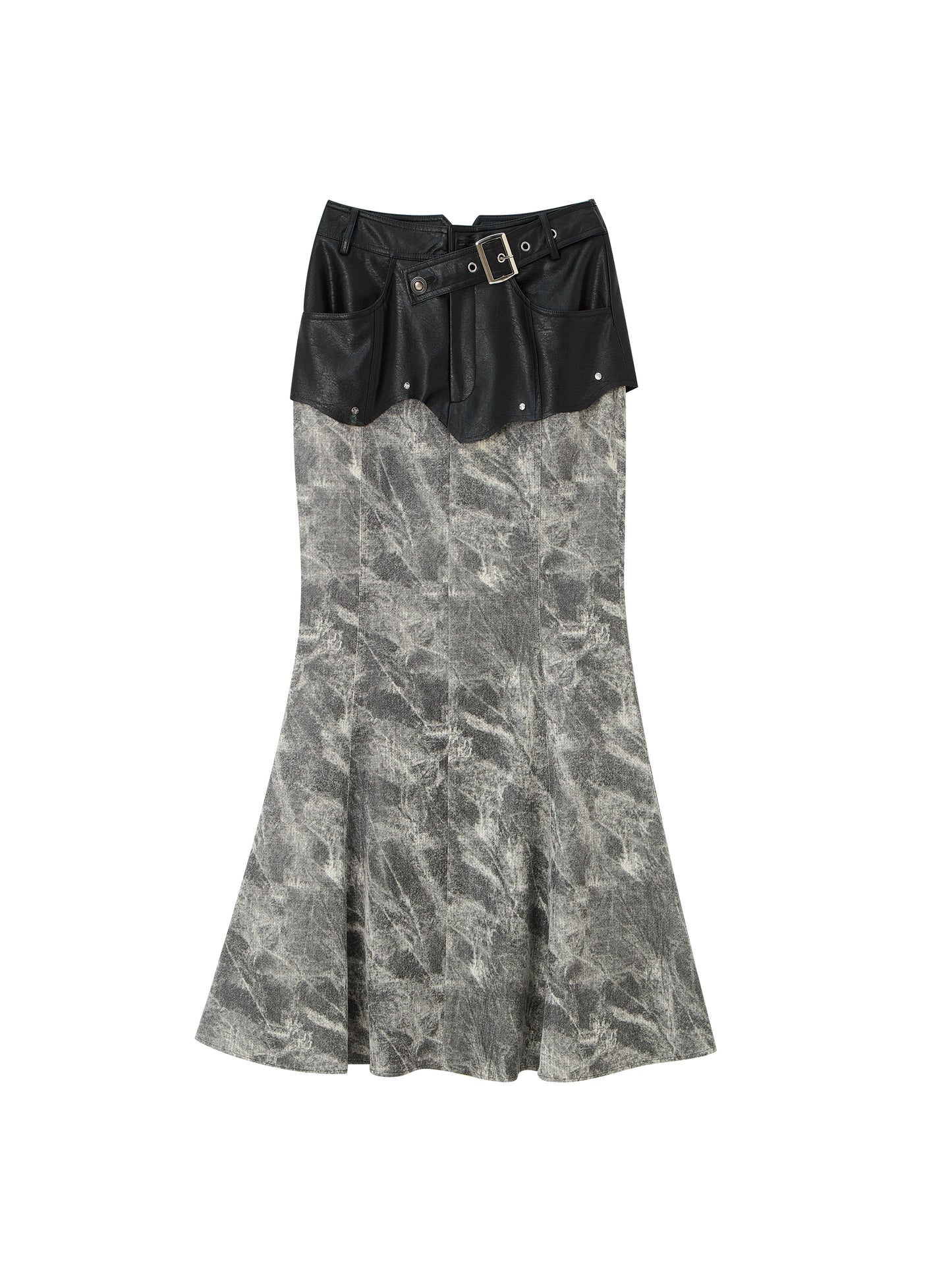 [スポット] OfAkiva「影が重なる」パッチワークテクスチャスカートレディースイレギュラーフィッシュテールロングスカート