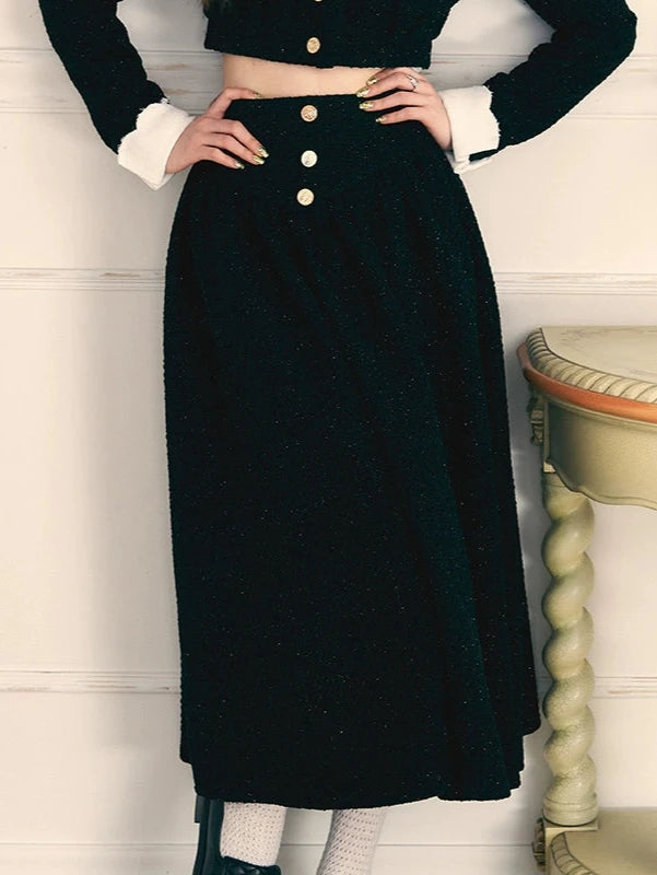 Small fragrance gold button long skirt