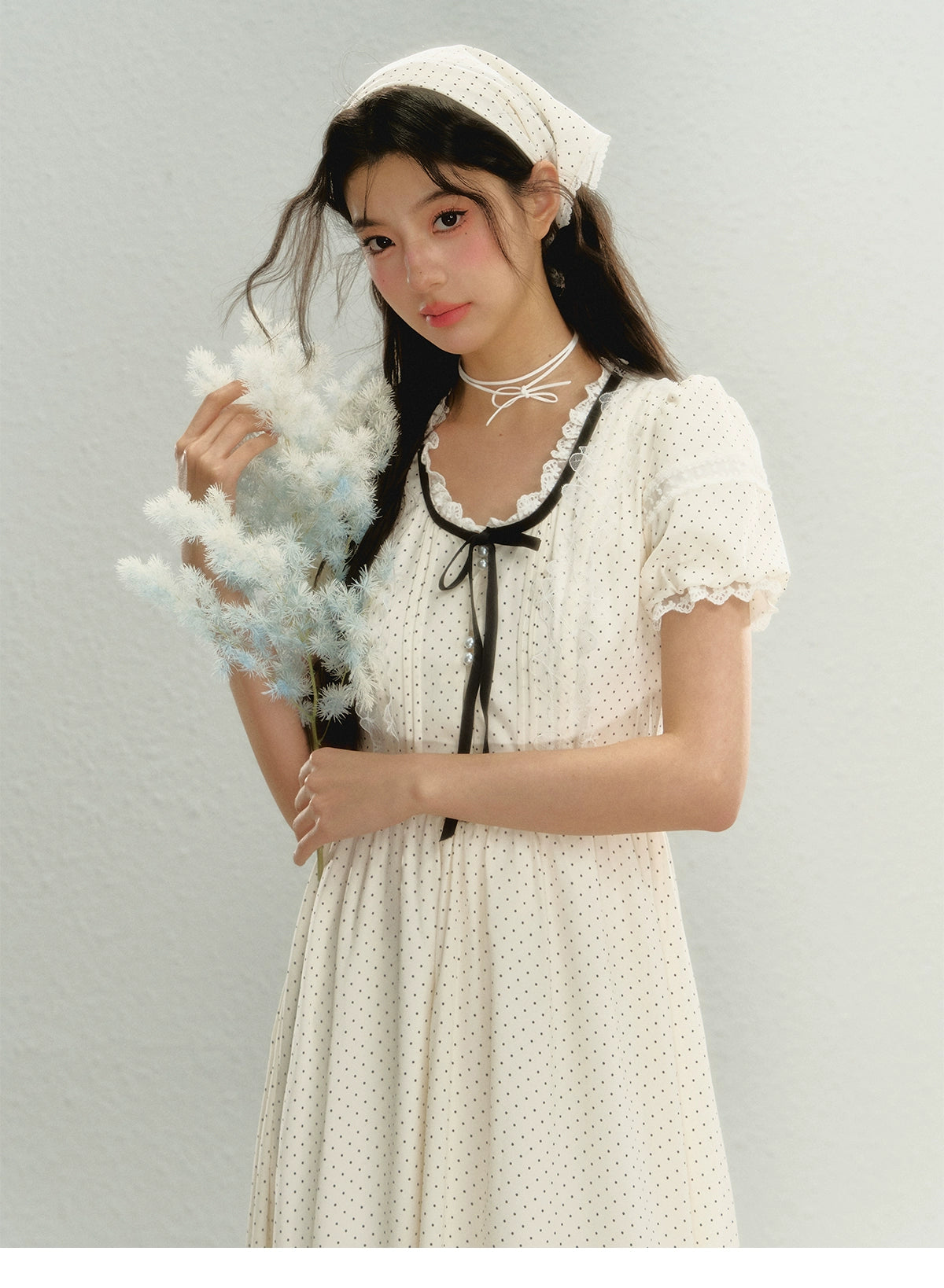 サンセットパーク「ハイジの休日」パフスリーブスカート夏と秋のフランスの水玉模様のドレス