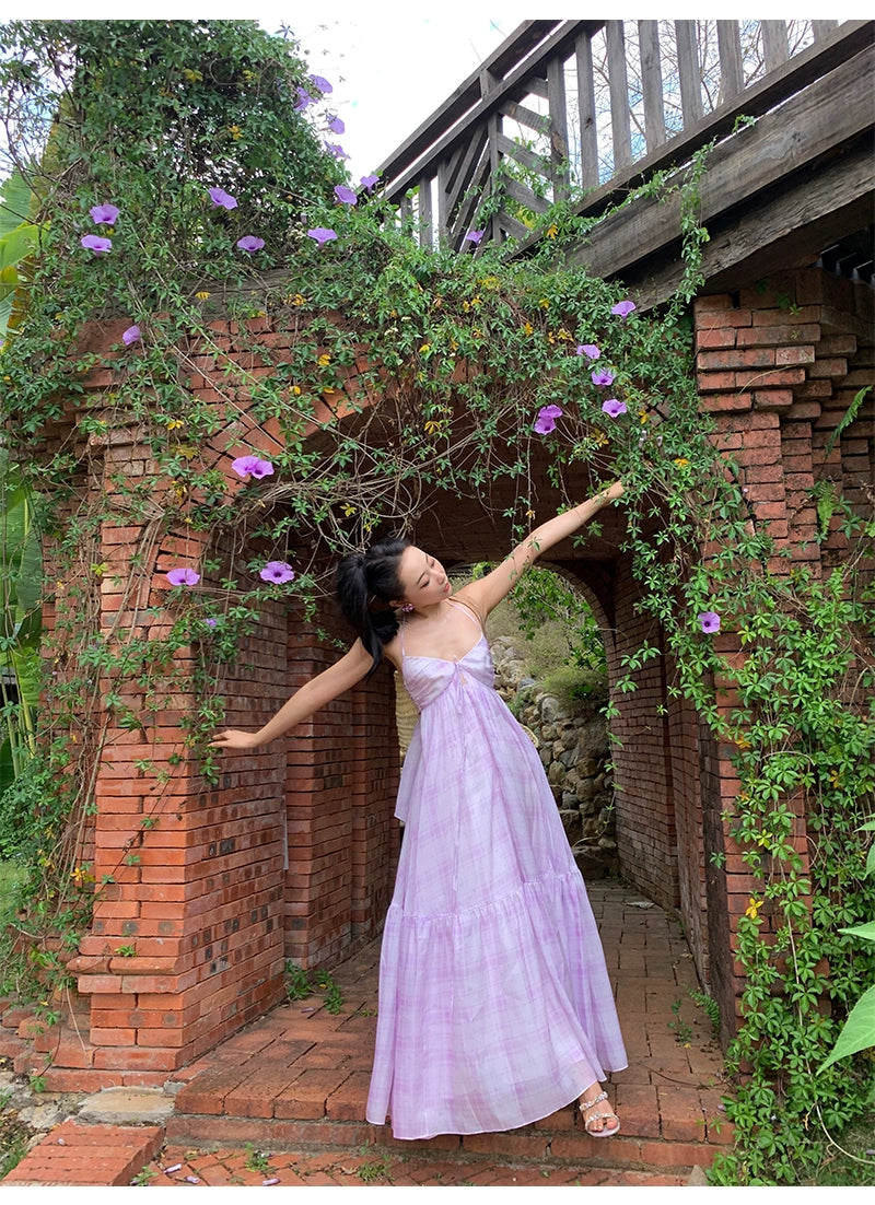 シャオリヒヤシンス、パープルミント、マンボ、Vネックホルタースリップドレス、チャドパミンリゾートドレス