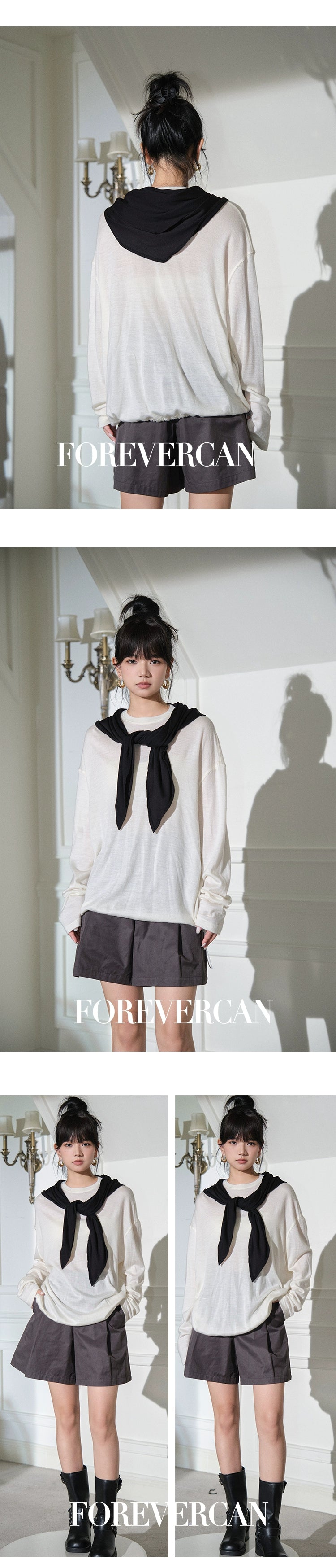 フォーエバーカン レディース 2024 ニュー シティ ウォーク ミニマリストで用途の広いメリノウール ニット長袖トップス