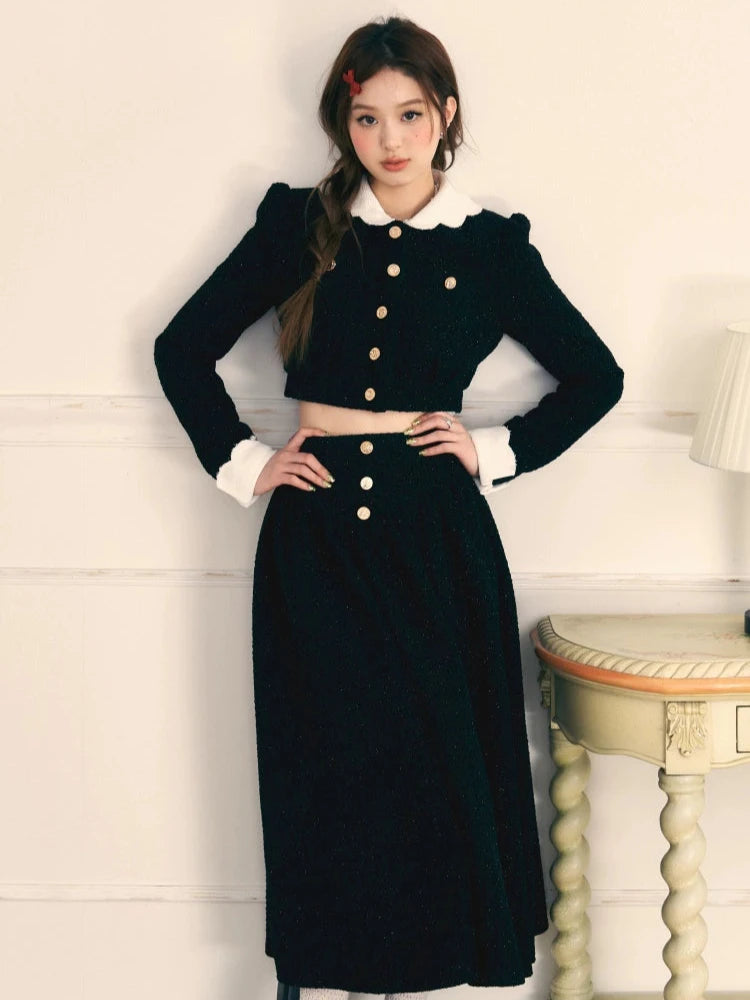 Small Fragrance Suit Gold Button Short Jacket