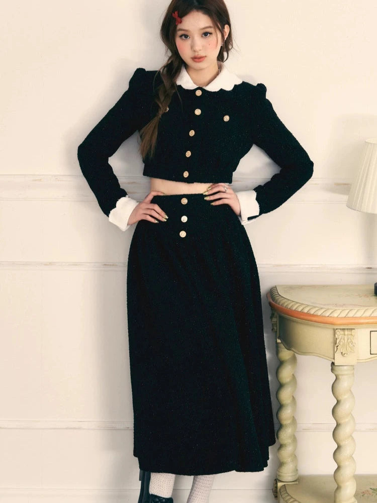 Small fragrance gold button long skirt