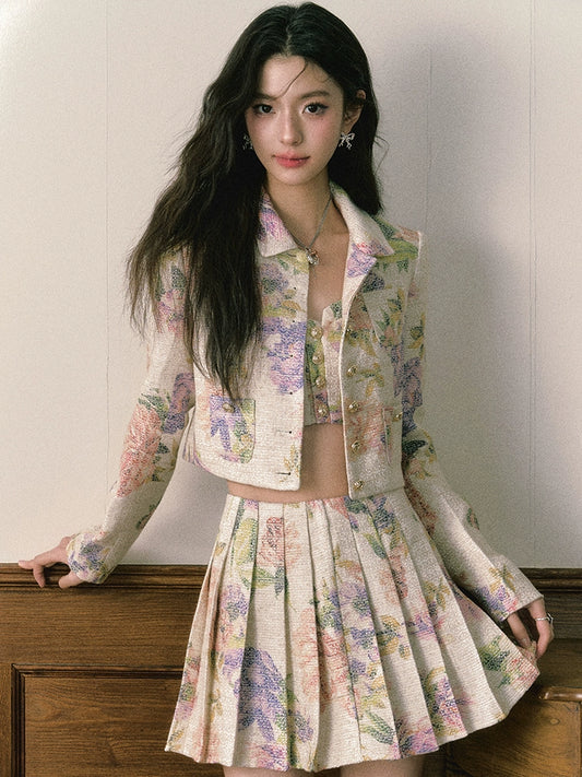 Oil Painting Rose Small Fragrance Print Short Top