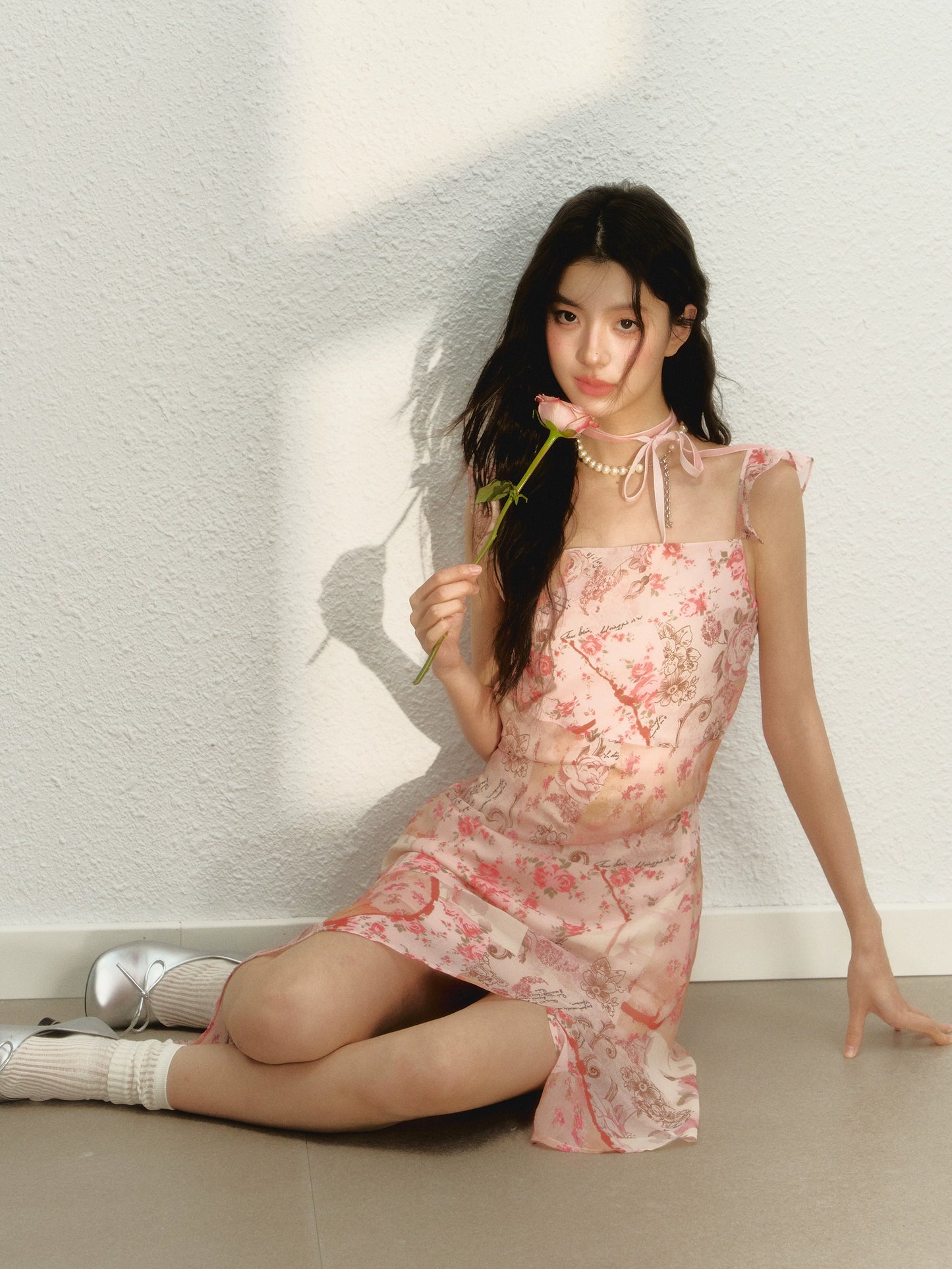 サンセットパーク「南陽フラワーブリゲード」花柄のスリップドレス不規則な夏と秋のスタイルのスカート