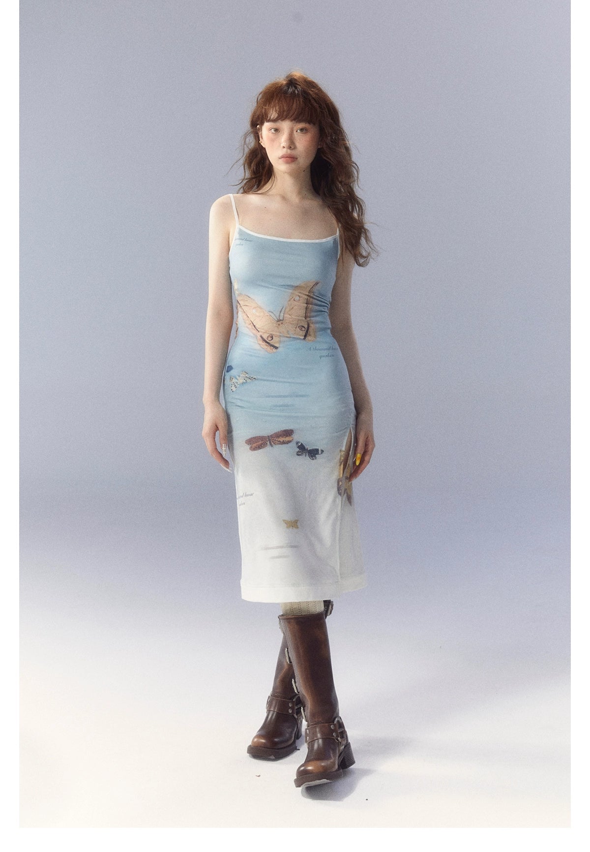 [スポット] サンセットパークサンセットパークオリジナルグラデーションバタフライプリントニットスリップワンピースドレス