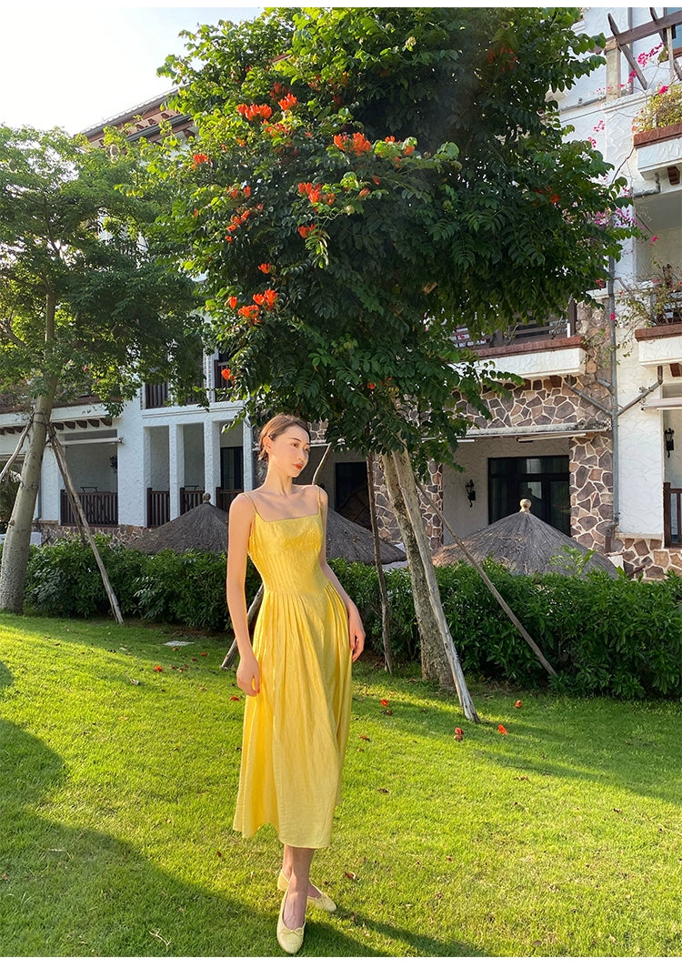 プリンセスリベル少し背中の開いたAラインのスリップドレス夏のドーパミンフランスのリゾートロングスカート