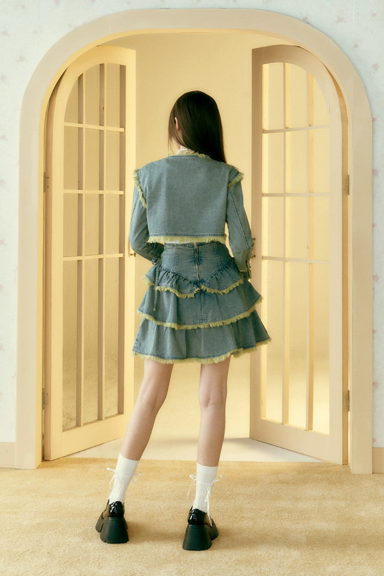 [Ju Jingyiと同じ段落] サンセットパークサンセットパークヴィンテージデニムローエッジスモールフレグランスジャケットケーキドレス