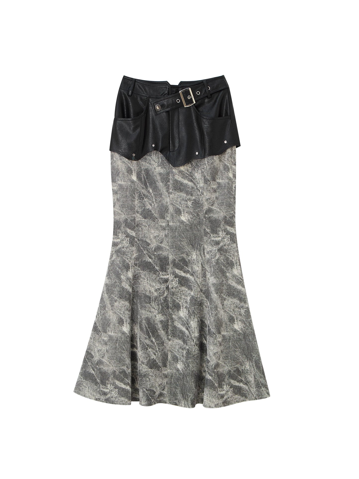 [スポット] OfAkiva「影が重なる」パッチワークテクスチャスカートレディースイレギュラーフィッシュテールロングスカート