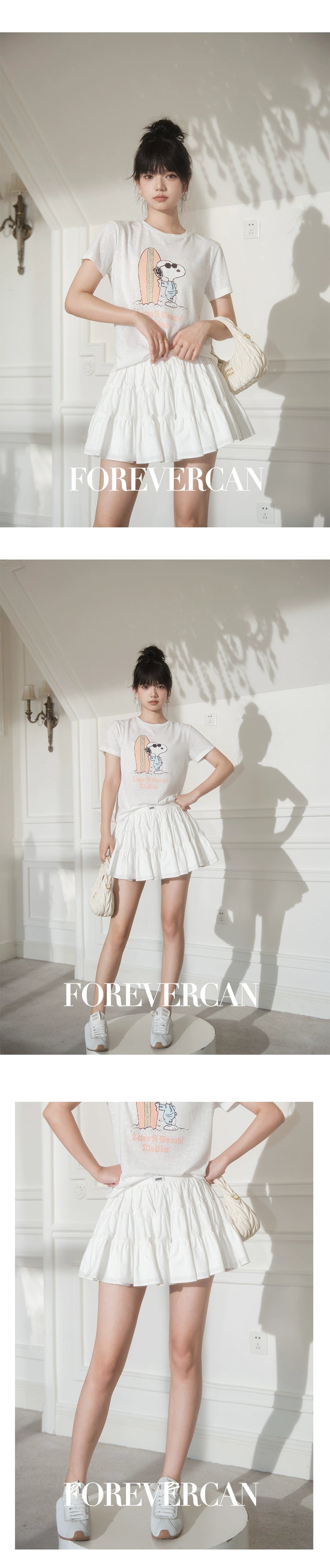 フォーエバーカン レディース サマー 2024 新作 「クリームホワイト」縦型カット ケーキスカート キュロット