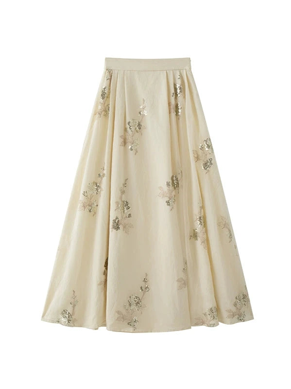 Sequin Embroidery Chinese Stand Collar Vest Long Skirt